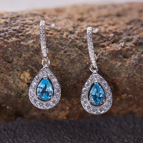 S925 Sterling Silver Natural Topaz Garnet Amethyst Citrine Gemstone Drop Earrings Elegant Waterdrop Halo Dangle Earrings For Women Jewelry Gift