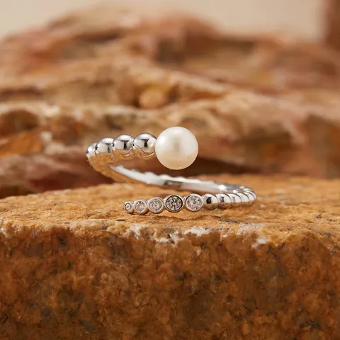 Luxury Original Design 925 Sterling Silver Natural Red Black Agate Freshwater Pearl Inlaid Rhinestone Open Adjustable Ring Jewelry