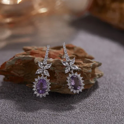925 Sterling Silver Natural Amethyst Citrine Topaz Gemstone Jewelry Set Oval Halo Earrings Necklace Ring Bracelet For Women Elegant Jewelry Gift