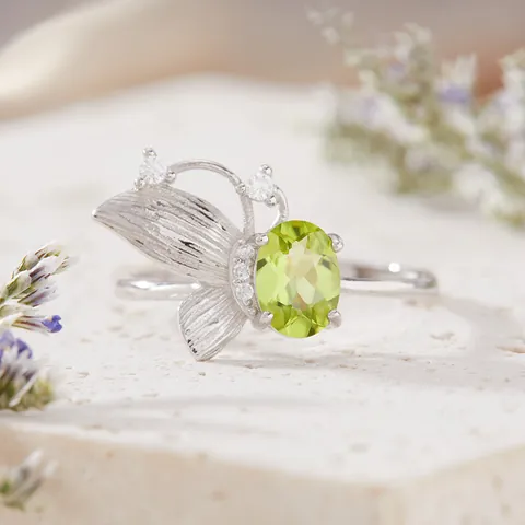 925 Sterling Silver Butterfly Ring For Women Natural Amethyst Citrine Topaz Garnet Adjustable Gemstone Fashion Jewelry Gift