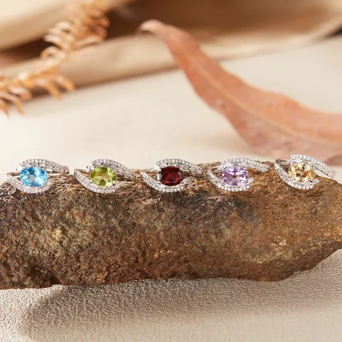 Exquisite S925 Sterling Silver Natural Gemstone Ring For Women Elegant Amethyst Citrine Blue Topaz Adjustable Open Finger Jewelry Gift