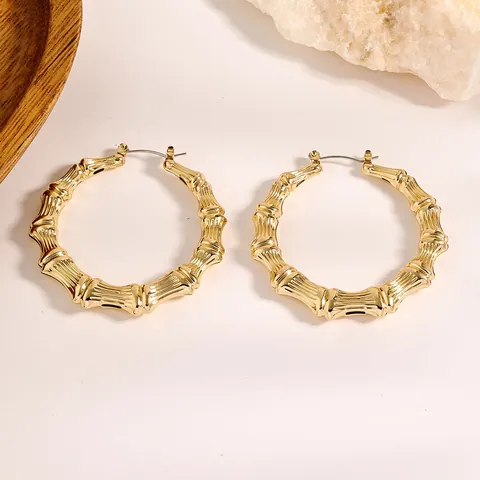 Pendientes de Aro Estilo Bambú Exagerados para Mujer Personalidad Hip Hop Aleación de Hierro Galvanizado Pendientes de Aro Grandes Joyería
