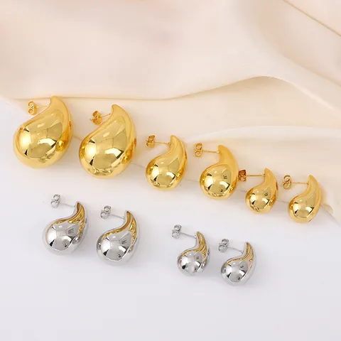 Pendientes de Botón de Lágrima de Cobre Minimalistas para Mujer Pendientes de Gota de Agua Pulidos en Espejo Geométricos Joyería de Moda