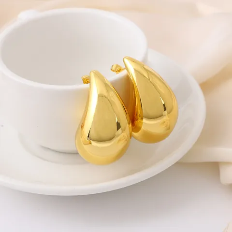 Pendientes de Botón de Lágrima de Cobre Minimalistas para Mujer Pendientes de Gota de Agua Pulidos en Espejo Geométricos Joyería de Moda