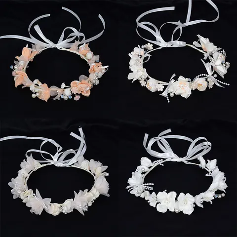 Handmade Forest Style Artificial Flower Crown With Ribbon Adjustable Bohemian Floral Headband For Wedding Party Girls Women Kids Hair Accessories