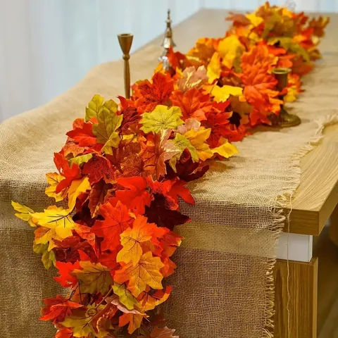 Ghirlanda di Foglie di Acero Artificiale Autunno Raccolto Ringraziamento Decorazione Polietilene Vite Appesa per Parete Soffitto Casa Festa Matrimonio