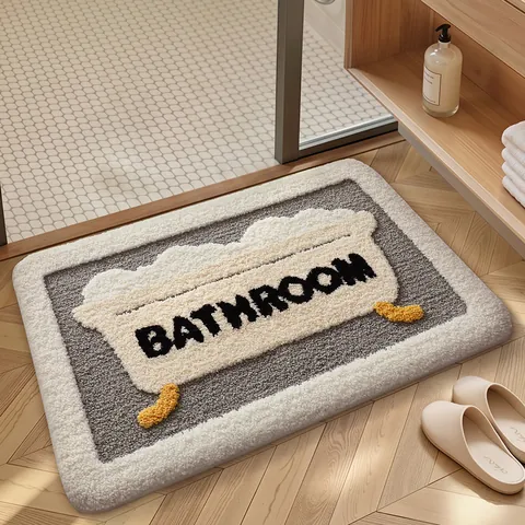 Tappetino Da Bagno Assorbente Antiscivolo TPR Poliestere Floccato Peluche Tappeto Bagno Arcobaleno Geometrico Lavabile