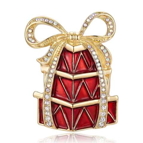 Christmas Gift Box Brooch Alloy Enamel Drip Oil Snowflake Polka Dot Bow Pin For Sweater Coat Women Holiday Jewelry Gift
