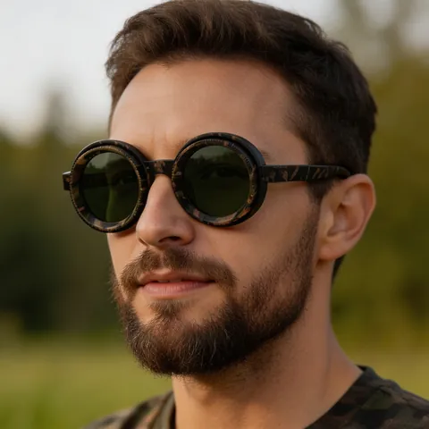 Runde Sonnenbrille PC-Rahmen TAC Polarisiert ND Verstellbar UV400 Schutz Retro Steampunk Camo Outdoor Brille