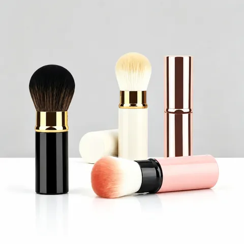Retractable Makeup Brush Synthetic Fiber Soft Bristles Aluminum Tube Portable Travel Tool With Lid For Powder Blush