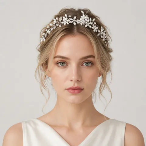 Bridal Headband Rhinestone Artificial Pearl Hair Vine Handmade Beaded Headwear Floral Hair Accessory For Wedding Women