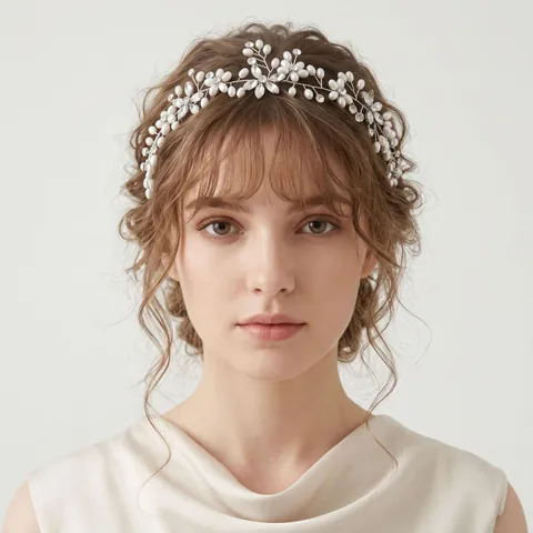 Bridal Headband Rhinestone Artificial Pearl Hair Vine Handmade Beaded Headwear Floral Hair Accessory For Wedding Women