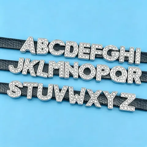 Ciondoli Lettere Alfabeto Strass Scorrevoli Lega Zinco Per DIY Bracciale Portachiavi Gioielli Personalizzati Argento