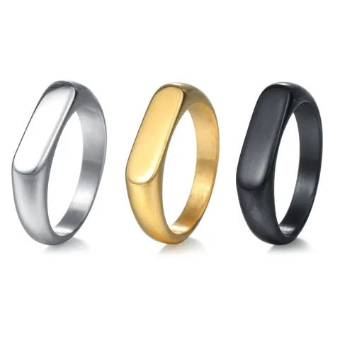 Minimalist Stainless Steel Signet Ring For Women Polished Rectangular Plane Geometric Gold Silver Black Plated Finger Ring Jewelry
