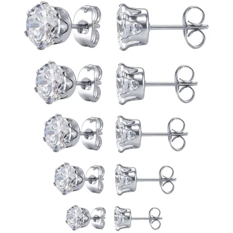 Boucles d'Oreilles Clous Minimalistes en Acier Inoxydable avec Zirconia pour Femmes Rondes Serties à Six Griffes Bijoux de Mode