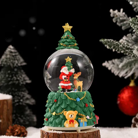 Christmas Resin Glass Snow Globe Music Box Desktop Ornament Holiday Gifts For Home Bedroom Seasonal Decor