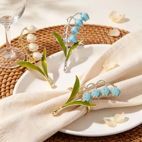 Lily Of The Valley Napkin Ring Enamel Zinc Alloy Floral Holder For Wedding Party Hotel Table Decoration Retro Style