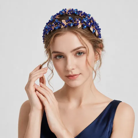 Handmade Bridal Headband Rhinestone Leaf Hairband Layered Crystal Hair Accessories For Wedding Photography Women
