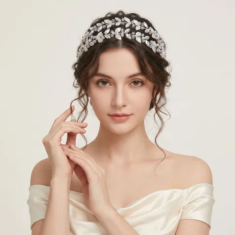 Handmade Bridal Headband Rhinestone Leaf Hairband Layered Crystal Hair Accessories For Wedding Photography Women