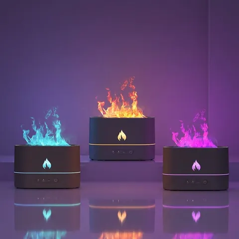 Simulation Flame Aroma Diffuser Humidifier Fireplace Effect LED Night Light Desktop Mist Maker For Home Office Bedroom
