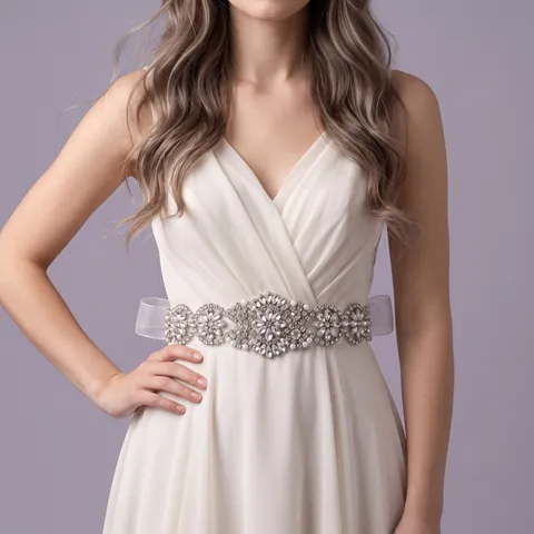 Luxury Bridal Wedding Sash Belt With Rhinestone Artificial Pearl Floral Pattern Sparkling Dress Accessory For Prom Party Women