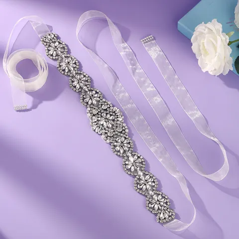 Luxury Bridal Wedding Sash Belt With Rhinestone Artificial Pearl Floral Pattern Sparkling Dress Accessory For Prom Party Women