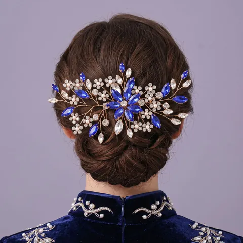 Luxury Rhinestone Bridal Hair Comb Elegant Floral Alloy Headpiece For Wedding Banquet Photography Women Hair Jewelry