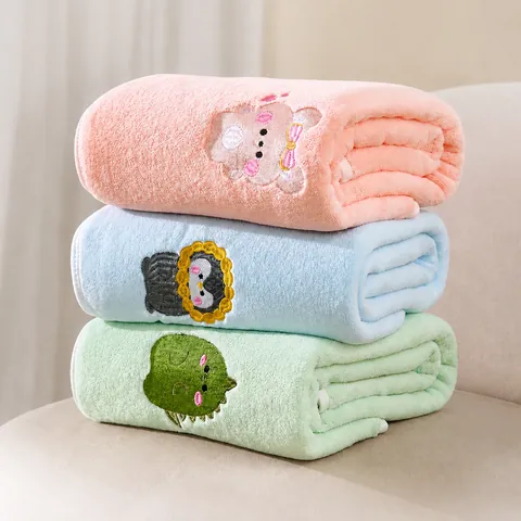 Baby Badetuch Weich Verdickt Korallenvlies Wasserabsorbierend Cartoon Tier Bestickung Babydecke Für Kleinkinder