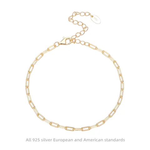 S925 Sterling Silver Paperclip Chain Bracelet For Women Minimalist Geometric Link Bracelet Gold Silver Plated Jewelry Gift