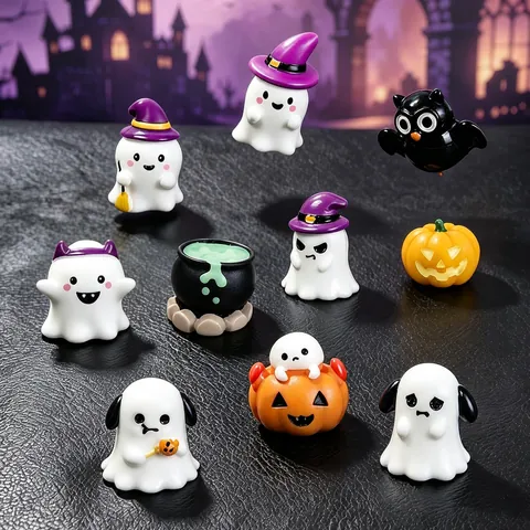 Halloween Ornaments Resin Luminous Glow In The Dark Ghost Owl Pumpkin Miniature Micro Landscape Desktop Festive Decor