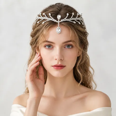Rhinestone Bridal Forehead Chain Headpiece Leaf Vine Silver Color Crystal Hairband Wedding Party Jewelry For Women
