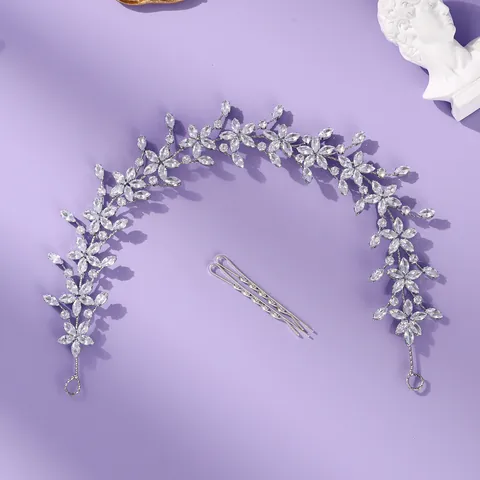 Bridal Zirconia Leaf Vine Hair Accessory For Wedding Banquet Elegant Silver Alloy Rhinestone Flower Headband Women Headwear