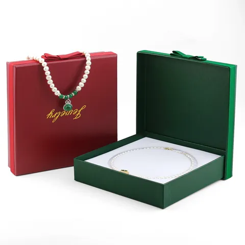 Velvet Paper Jewelry Packaging Box Square Necklace Storage Gift Case With Ribbon Bow Knot Bag For Wedding Anniversary