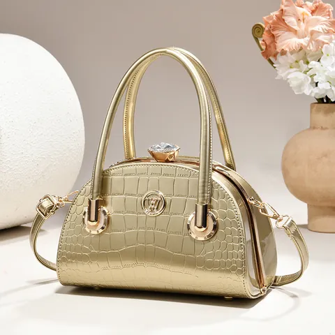 Elegant Glitter Evening Bag Handbag With Rhinestone Clasp Metal Frame Chain Strap Geometric Texture For Women Party