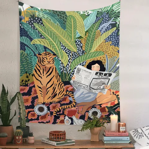 Tapestry Wall Hanging Polyester Fabric Bohemian Artistic Illustration Tropical Plant Animal Patterns Home Decor