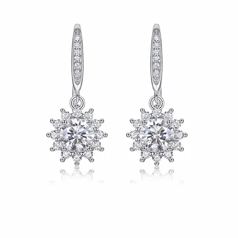 925 Sterling Silver Moissanite Lab-Grown Diamond Dangle Earrings Round Sunflower Geometric Hook Earrings For Women Wedding Party Jewelry