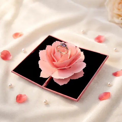 Pop Up Rosenblüte Ringbox Rotierende Schmuck Geschenkbox Für Heiratsantrag Valentinstag Kunststoff Geometrische Herzform