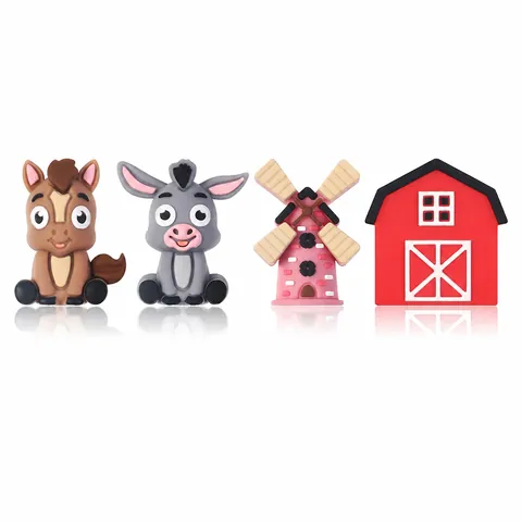 Perles en Silicone 3D Animaux de la Ferme pour Fabrication de Bijoux DIY Porte-clés Bracelet Âne Cheval Sans BPA