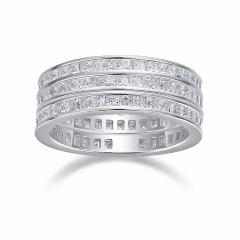 S925 Sterling Silber Moissanit Dreireihiger Bandring 18K Vergoldet Prinzessin Schliff Stapelbarer Ehering Mit GRA Zertifikat