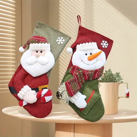 Weihnachtsstrümpfe Leinenimitat Feiertag Geschenktüten Große Süßigkeitentaschen Weihnachtsmann Schneemann Hängende Ornamente Für Zuhause Dekor