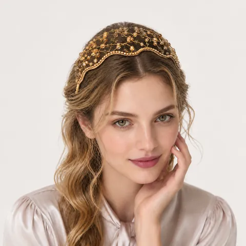 Handcrafted Mesh Beaded Headband Rhinestone Crystal Flower Crown For Women Wedding Party Elegant Hair Accessories Headpiece