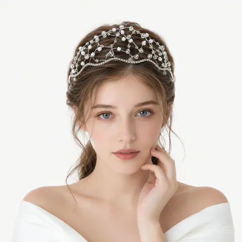 Handcrafted Mesh Beaded Headband Rhinestone Crystal Flower Crown For Women Wedding Party Elegant Hair Accessories Headpiece
