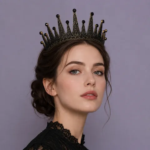 Vintage Baroque Crown Tiara Black Rhinestone Alloy Gothic Wedding Party Queen Costume Headpiece