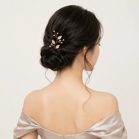 Handmade Rose Gold Alloy Leaf Imitation Artificial Pearl Crystal Bridal Hair Pin U-Shaped Hair Fork Wedding Hair Accessories For Women