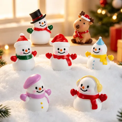 Resin Christmas Snowman Miniature Figurines Desktop Decor Micro Landscape Cartoon Holiday Ornament Home Garden Decoration