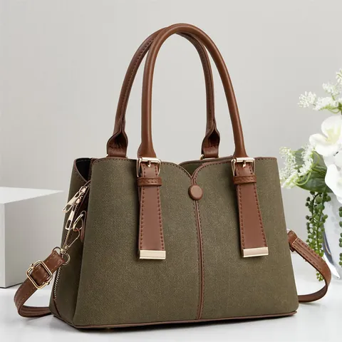 Women Handbag Tote Crossbody Pouch Card Holder PU Leather Litchi Pattern Vertical Stripes Vintage Elegant Solid Color