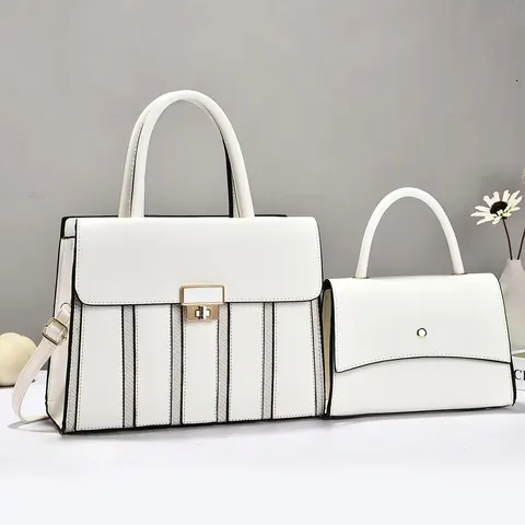 Women Fashion Patchwork PU Leather Handbag And Crossbody Bag Set Versatile Shoulder Bag Casual Daily Top Handle Bag