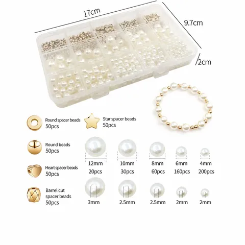 DIY Jewelry Making Kit Faux Artificial Pearl Gold CCB Spacer Beads Star Heart Shape For Bracelet Necklace Craft With Storage