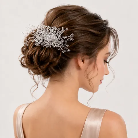 Handmade Crystal Bridal Hair Comb Silver Wedding Hair Accessories Vintage Floral Artificial Pearl Hair Piece Jewelry For Women