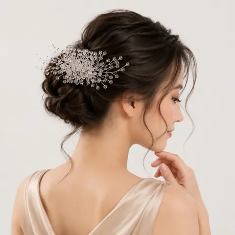Handmade Crystal Bridal Hair Comb Silver Wedding Hair Accessories Vintage Floral Artificial Pearl Hair Piece Jewelry For Women